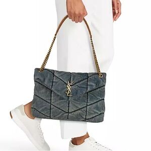 PUFFER MEDIUM IN SUEDE AND DENIM ysl inspired